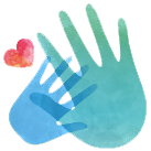 logo selgarrekin composé de 2 empreintes de mains bleues et d'un coeur rouge.